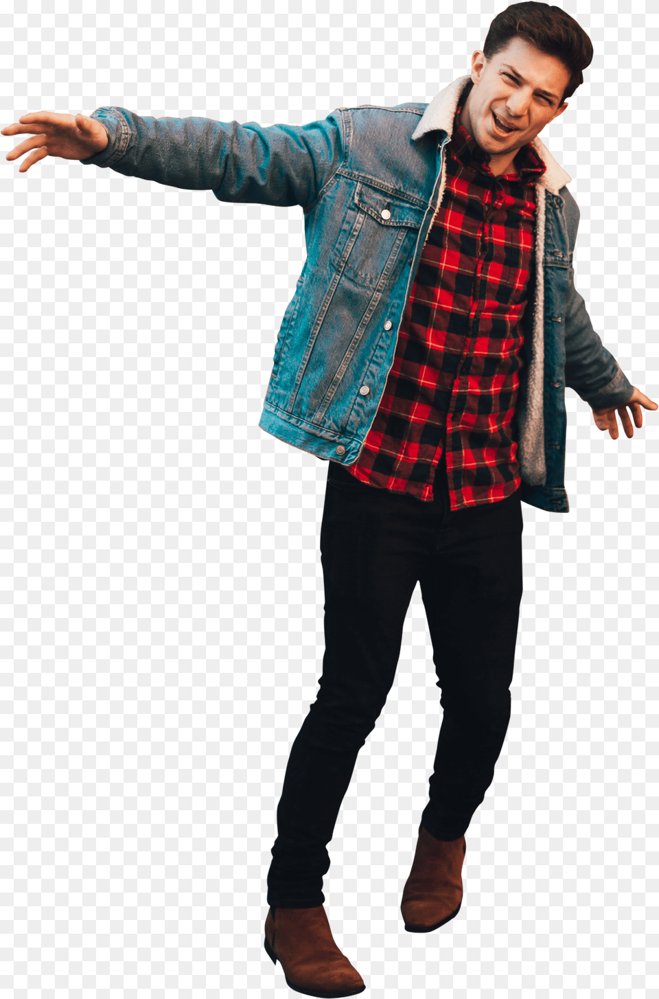 Man In Blue Denim Jacket Tartan Free Png Download