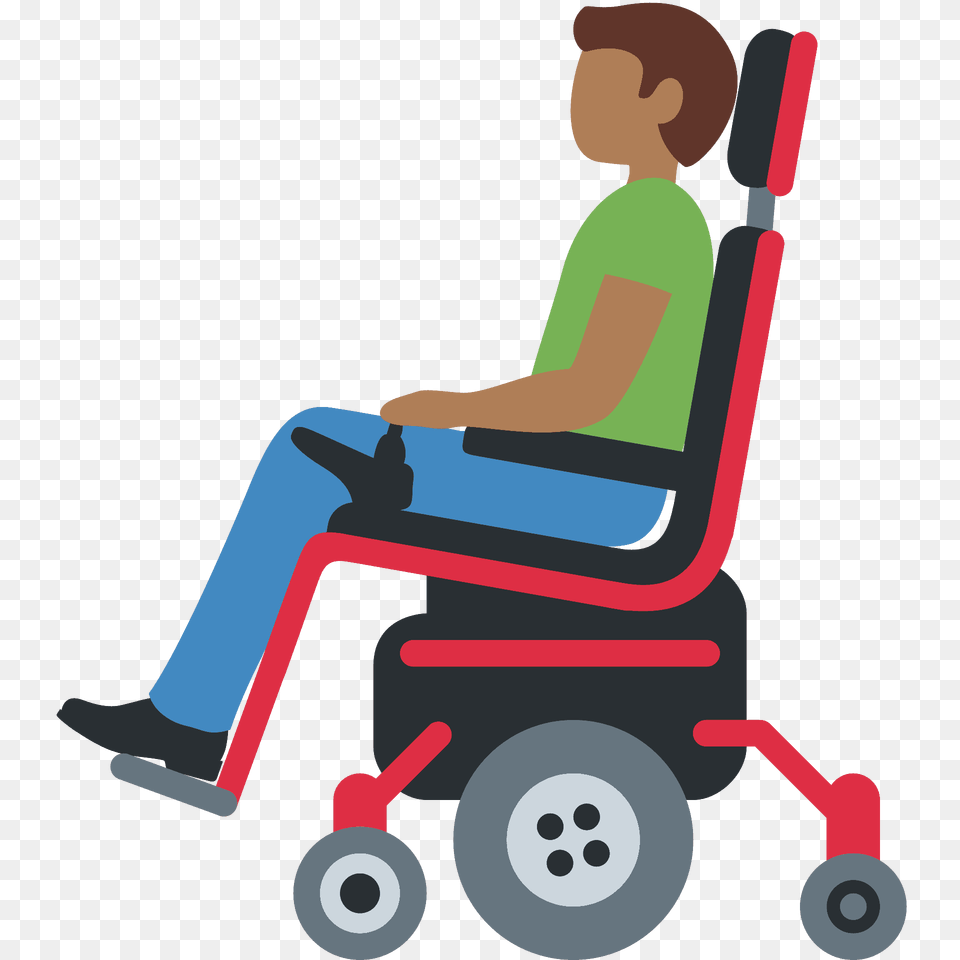 Man In Motorized Wheelchair Emoji Clipart, Chair, Furniture, Grass, Lawn Png Image
