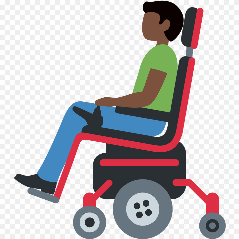 Man In Motorized Wheelchair Emoji Clipart, Furniture, Chair, Grass, Plant Png Image