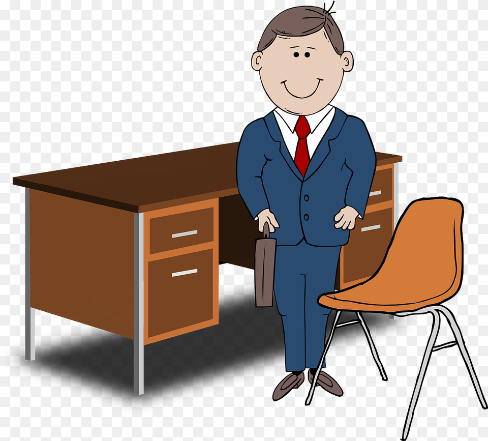 Man In Suit Clipart, Table, Desk, Furniture, Person Free Png Download