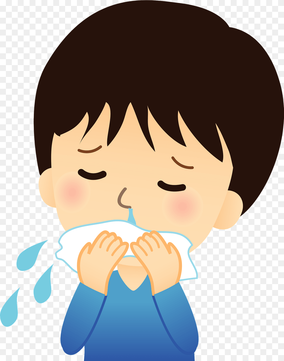 Man Is Blowing Nose In A Tissue Clipart, Face, Head, Person, Baby Free Png Download