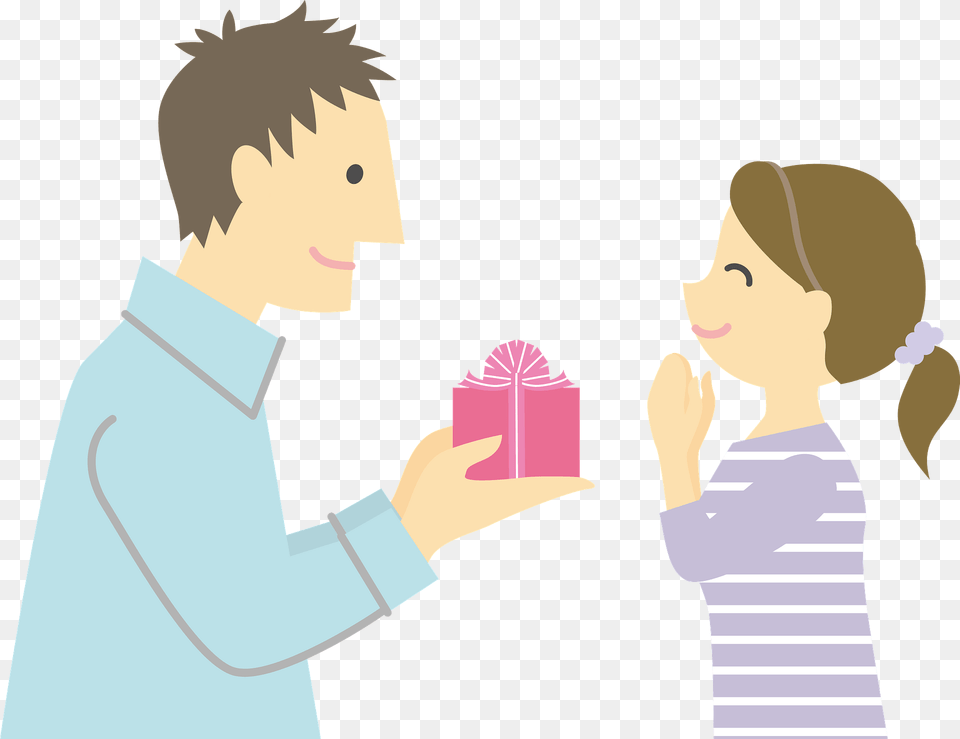 Man Is Giving Woman A Gift Clipart, Adult, Female, Person, Face Free Png Download