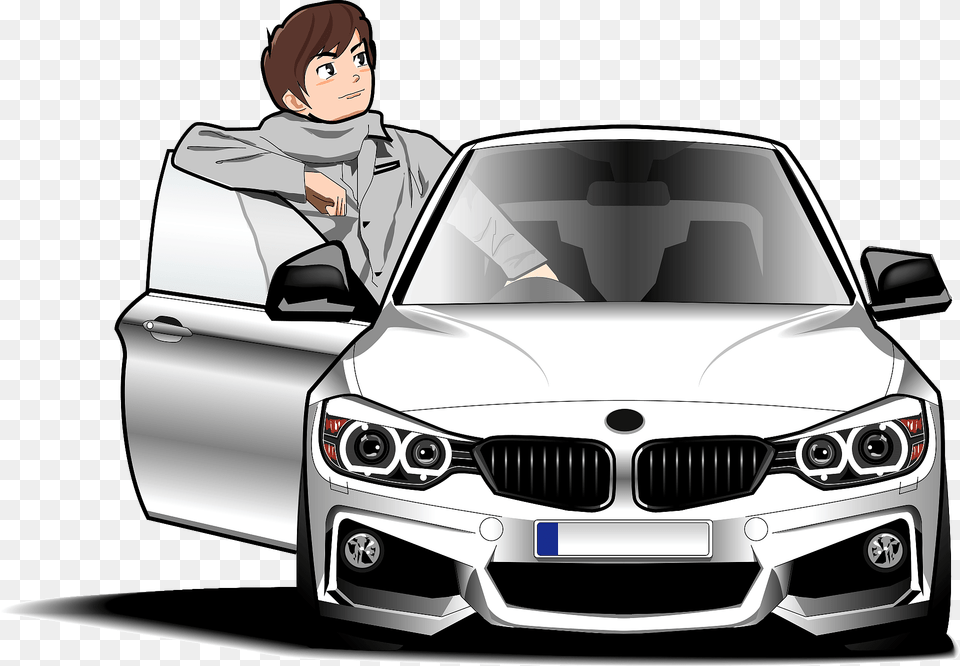 Man Is Leaning Out Of His Bmw Clipart, Car, Vehicle, Sedan, Transportation Png