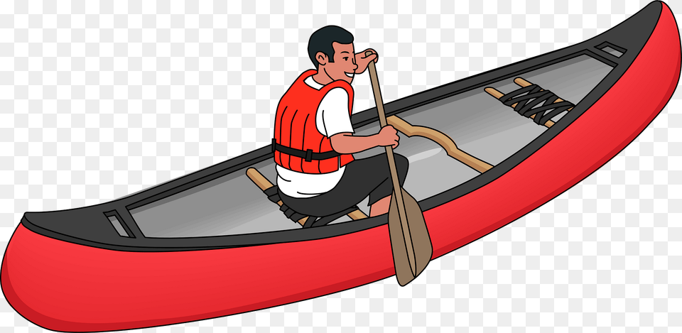 Man Is Paddling A Canoe Clipart, Water Sports, Water, Vehicle, Transportation Free Png