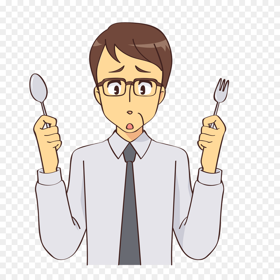 Man Is Ready To Eat A Meal Clipart, Cutlery, Fork, Spoon, Male Free Png