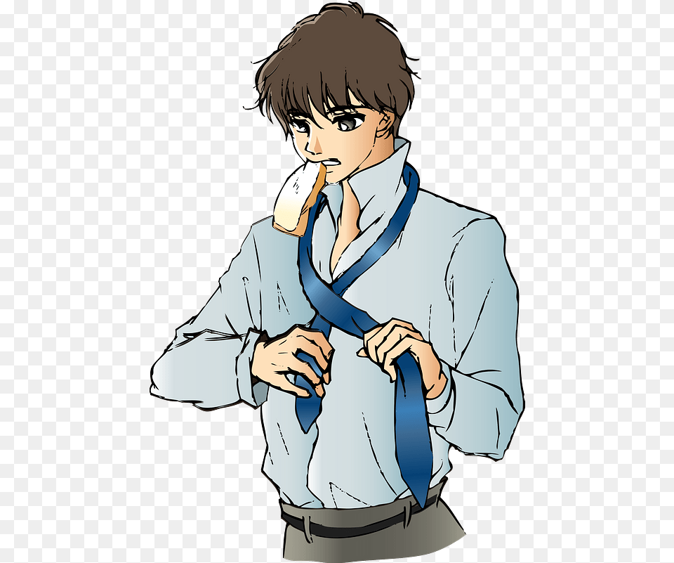 Man Is Trying To Tie His Necktie Clipart Anime, Accessories, Publication, Formal Wear, Comics Free Transparent Png