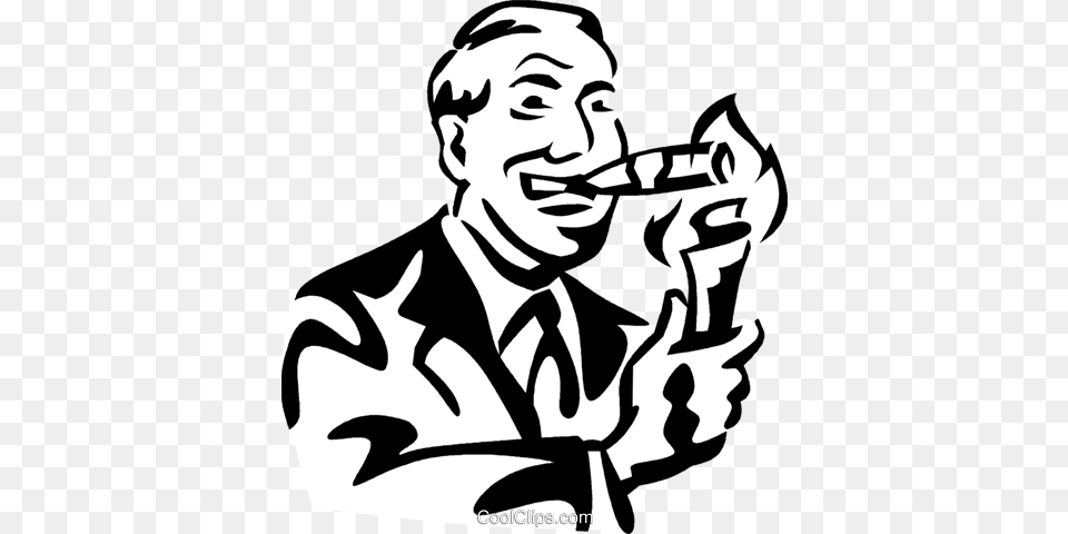 Man Lighting A Cigar With Money Royalty Vector Clip Art, Stencil, Adult, Male, Person Free Png Download