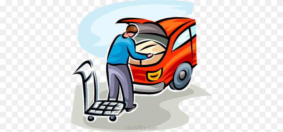 Man Loading His Car With A Box Royalty Vector Clip Art, Cleaning, Person, Transportation, Vehicle Free Transparent Png
