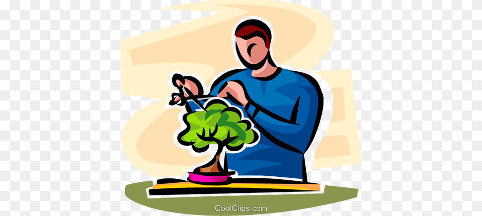 Man Looking After A Bonsai Plant Royalty Vector Clip Art, Garden, Gardener, Gardening, Nature Free Png