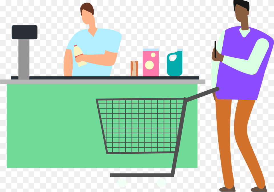 Man Looking At Budget App On Phone At Grocery Store Illustration, Adult, Male, Person, Head Free Transparent Png