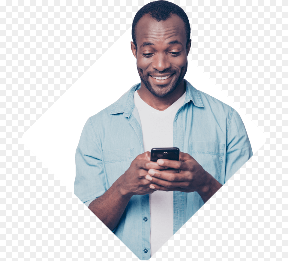 Man Looking At His Smartphone And Smiling Man Looking Phone, Adult, Photography, Person, Mobile Phone Free Png