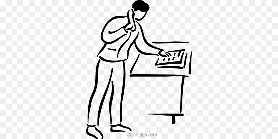 Man Making A Phone Call Royalty Free Vector Clip Art Illustration, Person, Desk, Furniture, Table Png Image