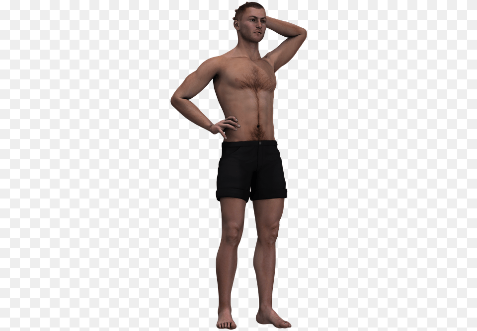 Man Male Person Figure Standing Digital Art Persona Con Short, Shorts, Hand, Finger, Clothing Png