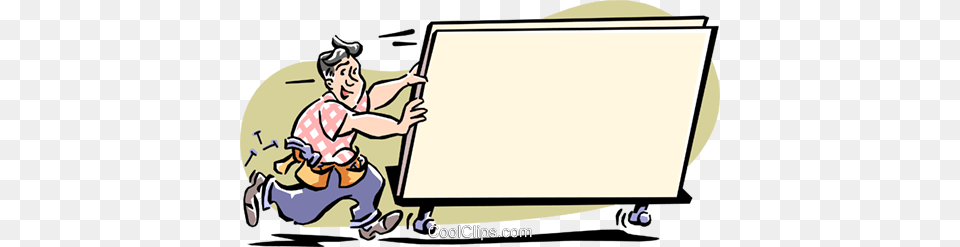 Man Moving Billboard Royalty Vector Clip Art Illustration, White Board, Person, Baby, Electronics Png Image