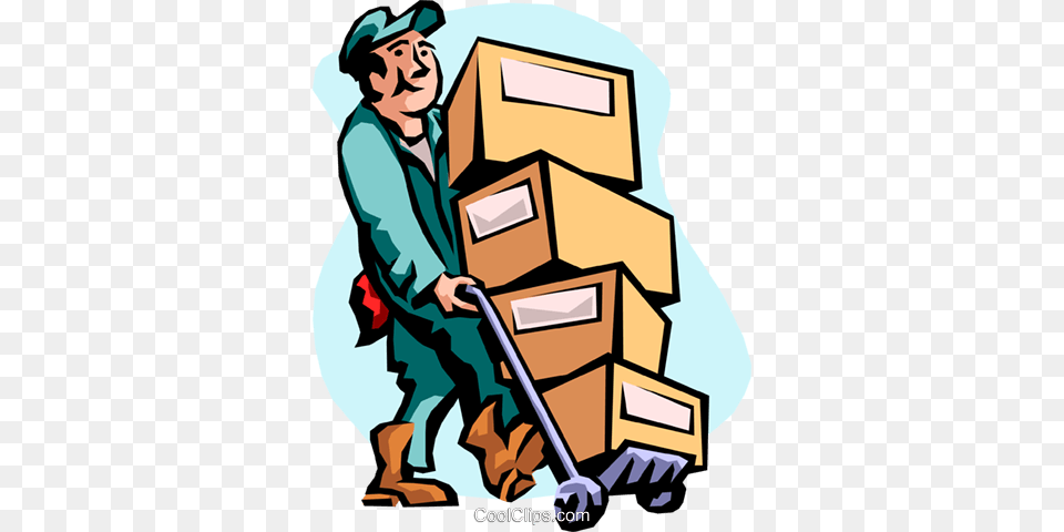 Man Moving Boxes Royalty Vector Clip Art Illustration, Box, Adult, Male, Person Free Png