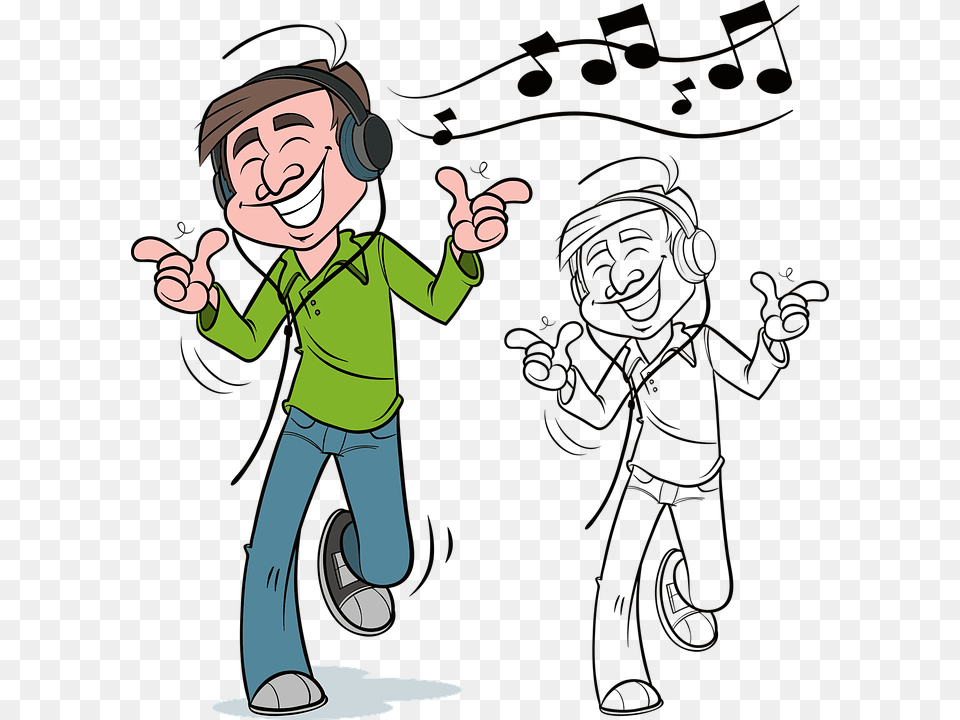 Man Music Dancing Dance People Male Person Listen To Music Clipart, Cartoon, Face, Head, Body Part Free Png