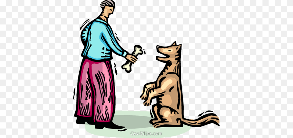 Man Offering His Pet Dog A Bone Royalty Free Vector Clip Art, Adult, Female, Person, Woman Png