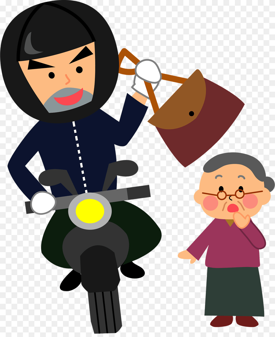 Man On A Motorcycle Snatched Old Woman39s Purse Clipart, People, Person, Baby, Art Free Png