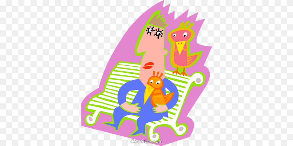 Man On Bench With Birds Royalty Vector Clip Art Illustration, Face, Head, Person, Baby Free Transparent Png