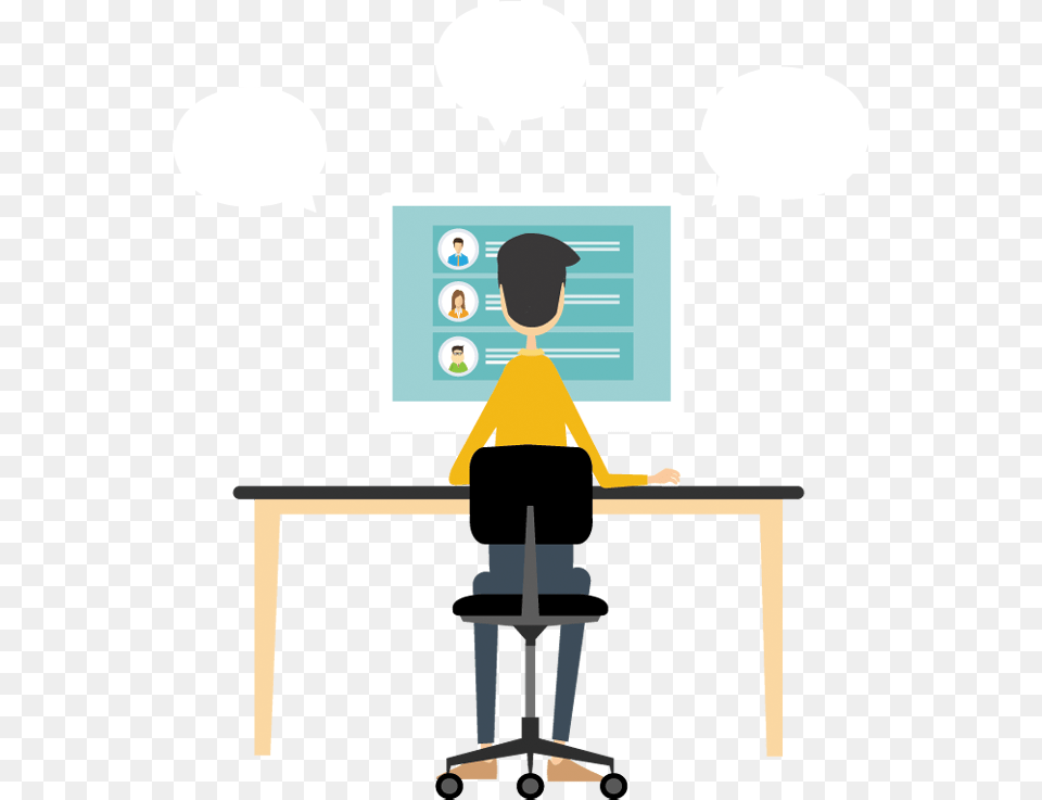 Man On Computer Cartoon Clipart Download Working On Computer, Table, Desk, Electronics, Furniture Free Transparent Png