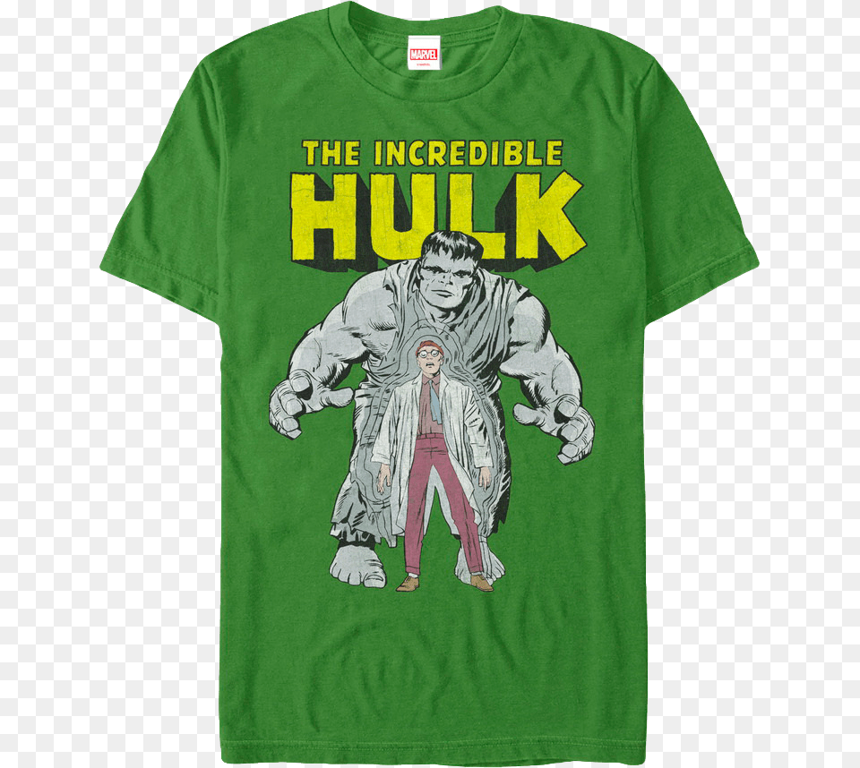 Man Or Monster Incredible Hulk T Shirt Bruce Banner And Hulk Comic, Clothing, T-shirt, Person, Face Free Png