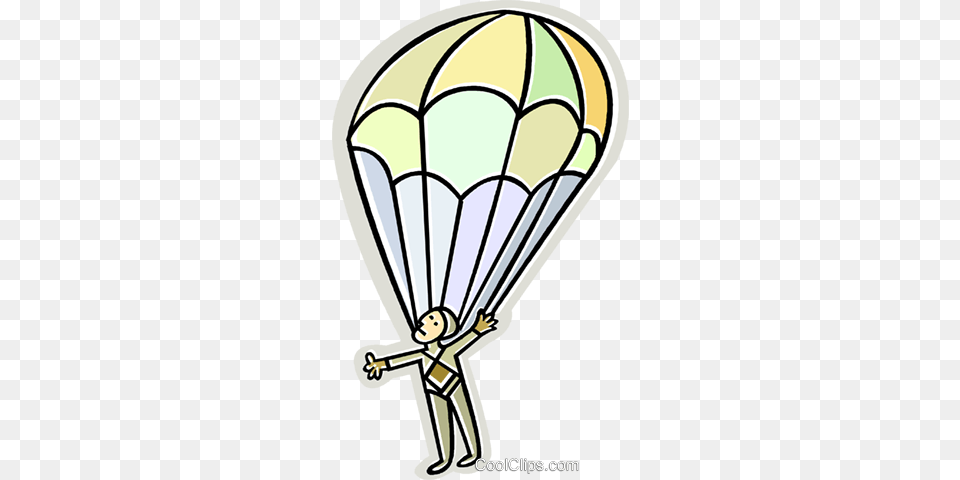Man Parachuting Royalty Free Vector Clip Art Illustration, Aircraft, Hot Air Balloon, Transportation, Vehicle Png Image