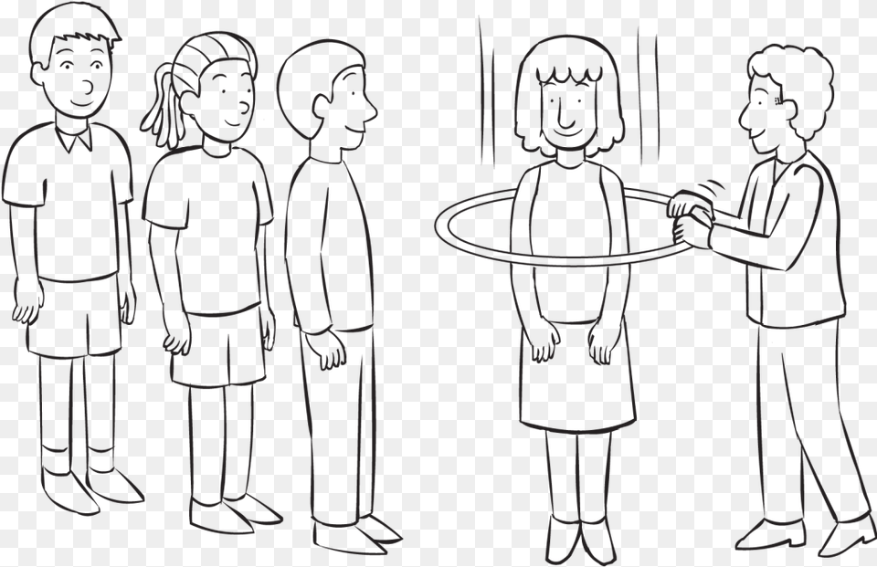 Man Passing Hula Hoop Over Every Person In Small Group Line Art, Face, Head, Drawing Free Png