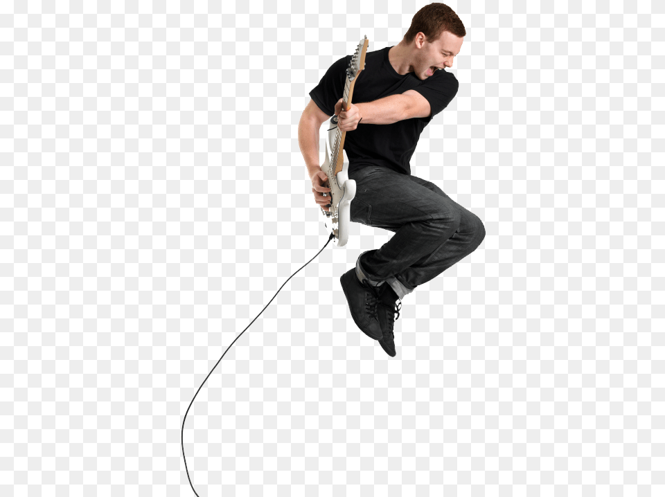 Man Playing Guitar Download Guitar Player Jumping, Musical Instrument, Adult, Male, Person Png