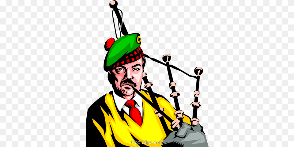 Man Playing The Bagpipes Royalty Vector Clip Art Illustration, Adult, Person, Musical Instrument, Male Png