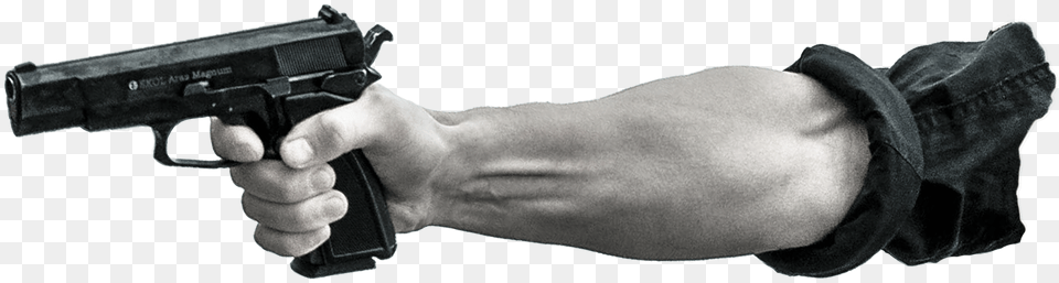 Man Pointing A Gun Arm Holding Gun, Firearm, Handgun, Weapon Png Image