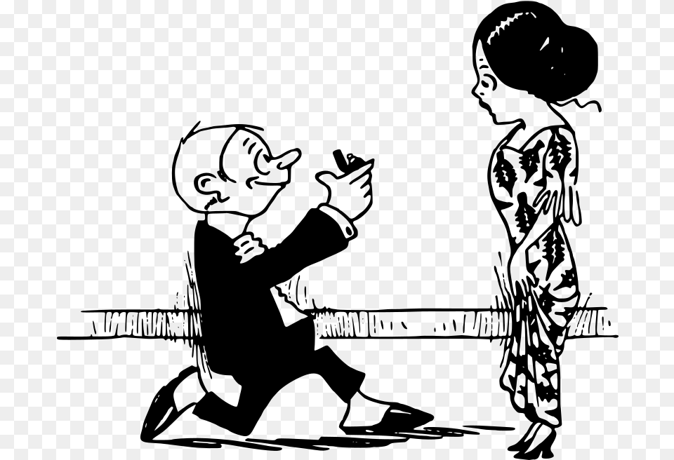 Man Proposes Man Proposing To Woman Cartoon, Gray Png Image