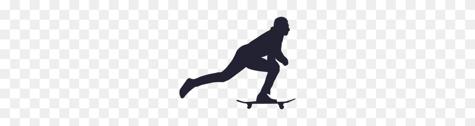 Man Pushing Skateboard Silhouette, Nature, Outdoors, Person, Snowboarding Free Png Download