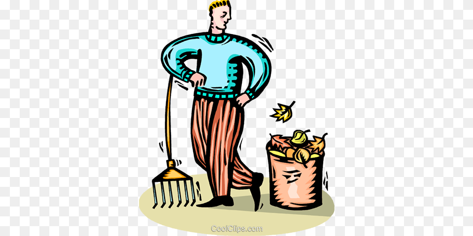 Man Raking Leaves Royalty Vector Clip Art Illustration, Adult, Person, Male, Weapon Free Png