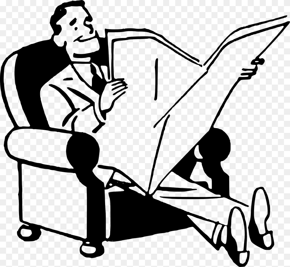 Man Reading Newspaper Clipart, Person, Furniture, Chair, Male Png Image