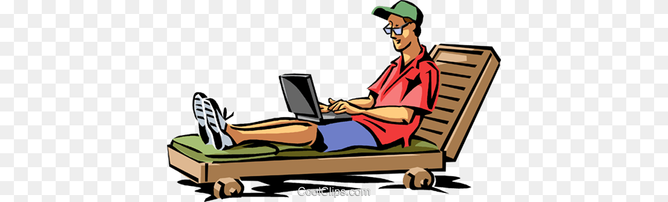 Man Relaxing In Beach Chair Royalty Vector Clip Art, Computer, Electronics, Laptop, Pc Png