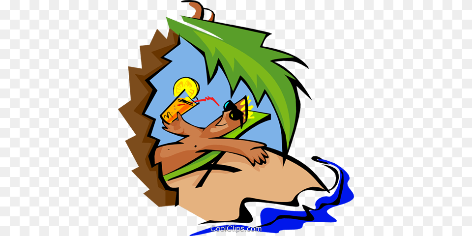 Man Relaxing On A Beach Royalty Vector Clip Art Illustration, Leaf, Plant, Book, Comics Png