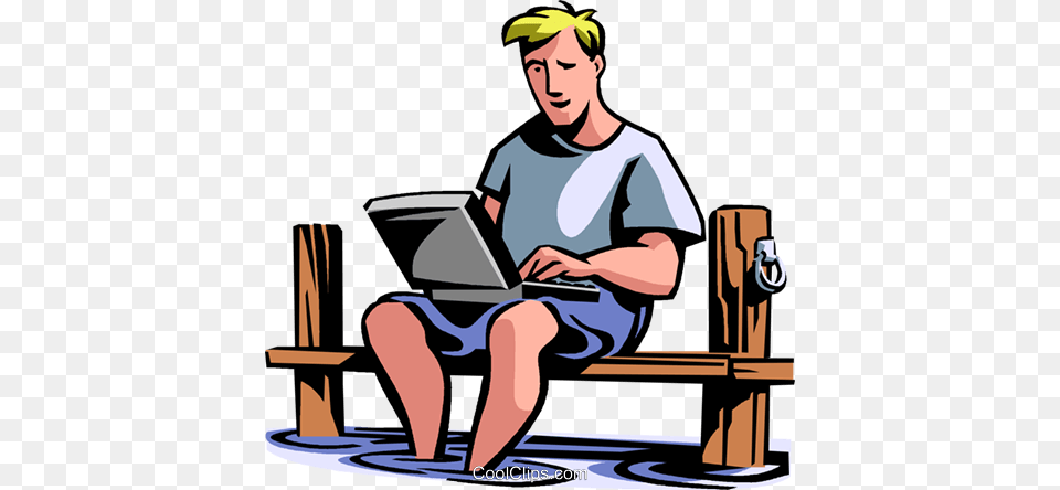 Man Relaxing On Vacation With Laptop Royalty Vector Clip Art, Reading, Computer, Electronics, Person Free Transparent Png