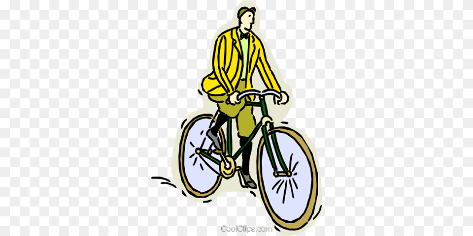 Man Riding Old Fashioned Bicycle Royalty Vector Clip Art, Clothing, Coat, Adult, Person Free Png Download