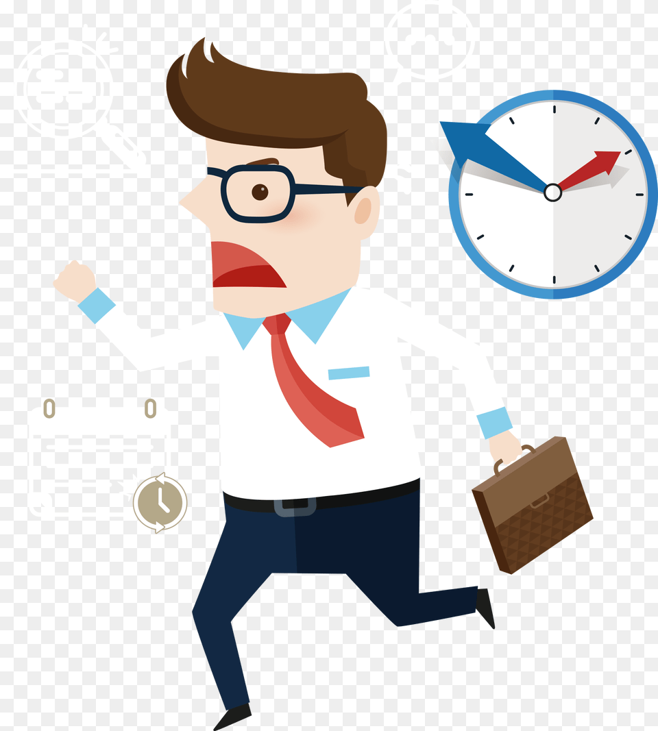 Man Running Late For Work Transprent Late To Work Cartoon, Person, Accessories, Formal Wear, Tie Png Image