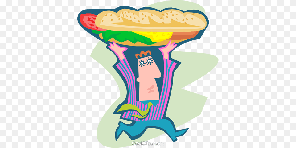 Man Running With Large Sandwich Royalty Vector Clip Art, Face, Head, Person, Advertisement Free Transparent Png