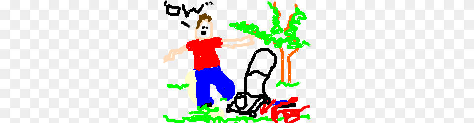 Man Runs Over Foot With Lawn Mower Drawing, Grass, Plant, Baby, Person Free Transparent Png