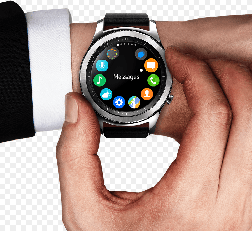 Man S Hand And Arm Wearing A Suit Samsung Gear S3 Price In Pakistan, Body Part, Person, Wristwatch Png Image