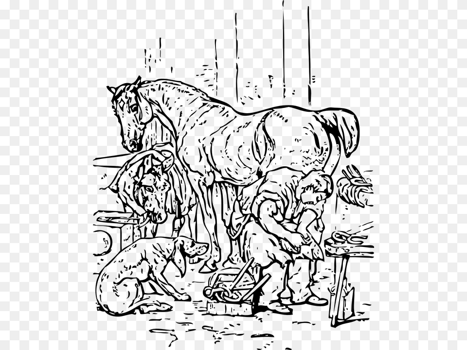 Man Shoeing A Horse Clip Art, Gray Free Transparent Png