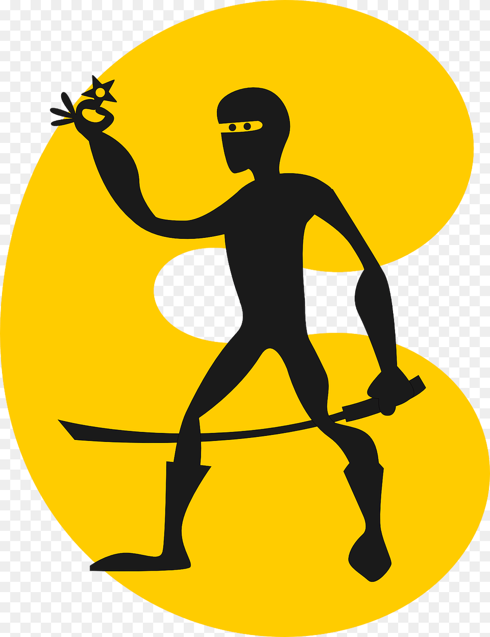 Man Silhouette Cartoon Stars Ninja Sword Fighter Cartoon Ninja, Person, People Free Transparent Png