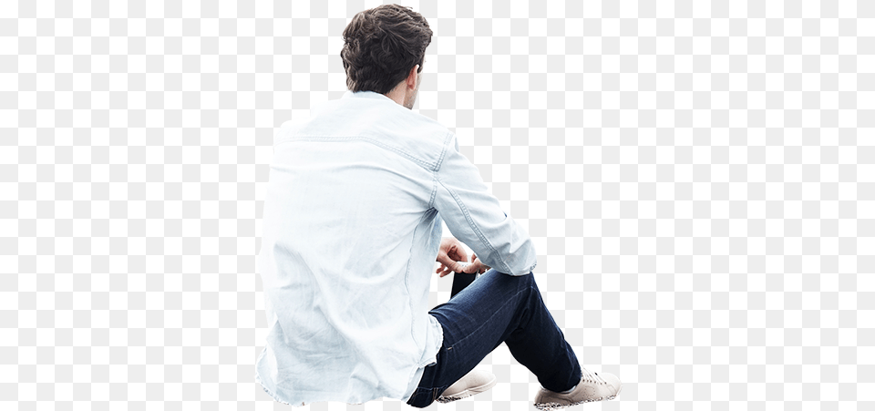 Man Sitting Human Sitting Back View, Sleeve, Shirt, Person, Pants Png Image