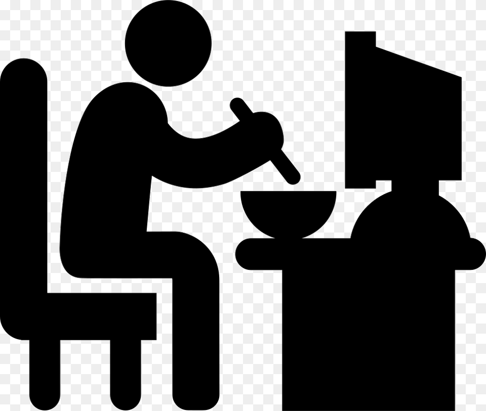 Man Sitting In His Job Desk Eating Lunch Comments Man On Computer Logo, People, Person, Stencil, Silhouette Free Png Download