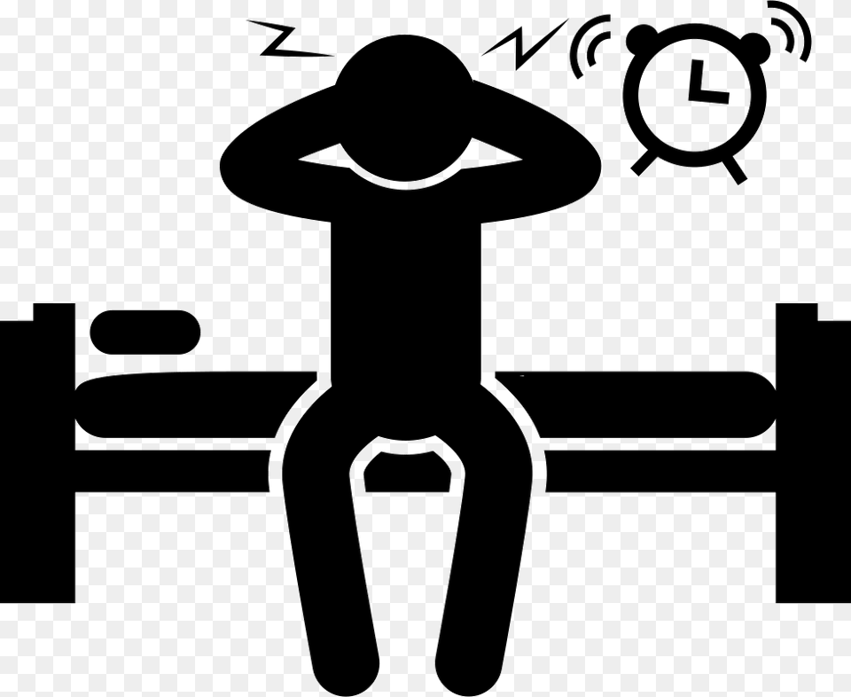 Man Sitting On Bed Waking Up With Clock Alarm Sound Wake Up Clip Art, Stencil, Silhouette, Adult, Person Free Png Download
