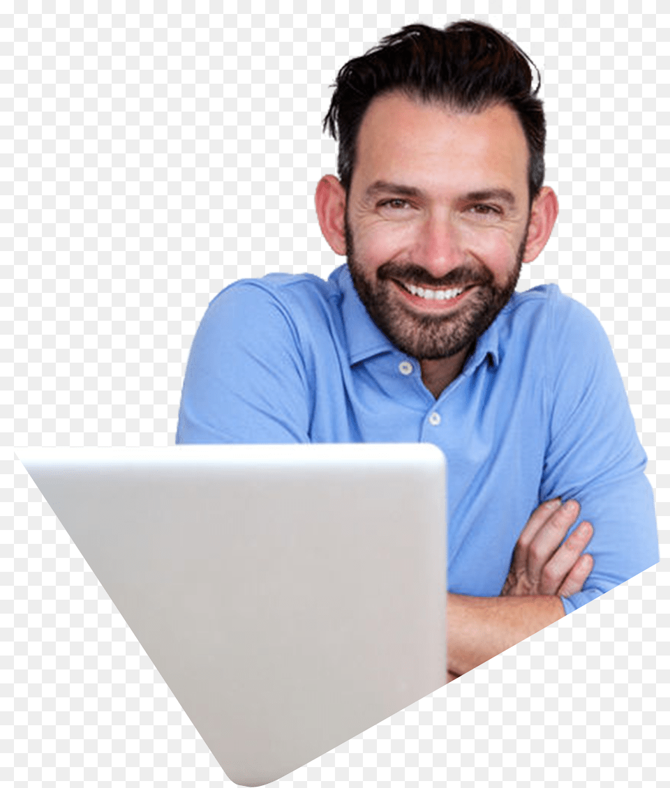 Man Sitting Testimonial Sitting, Person, Pc, Laptop, Head Free Transparent Png