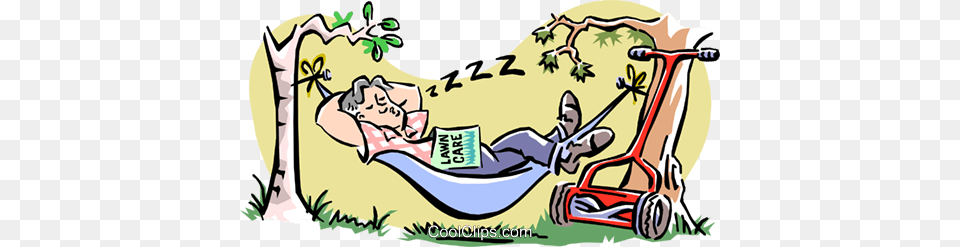 Man Sleeping In Hammock Royalty Vector Clip Art Illustration, Grass, Lawn, Plant, Furniture Png