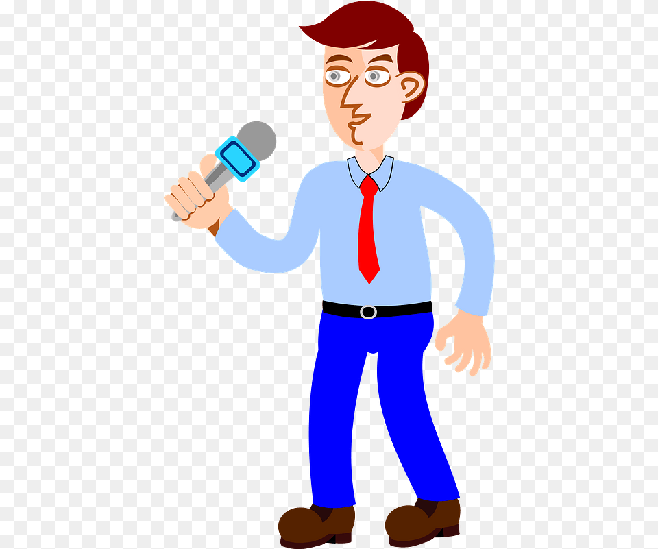 Man Speaking In A Microphone Clipart Download Man Speaking With Microphone Clipart, Electrical Device, Person, Boy, Child Png
